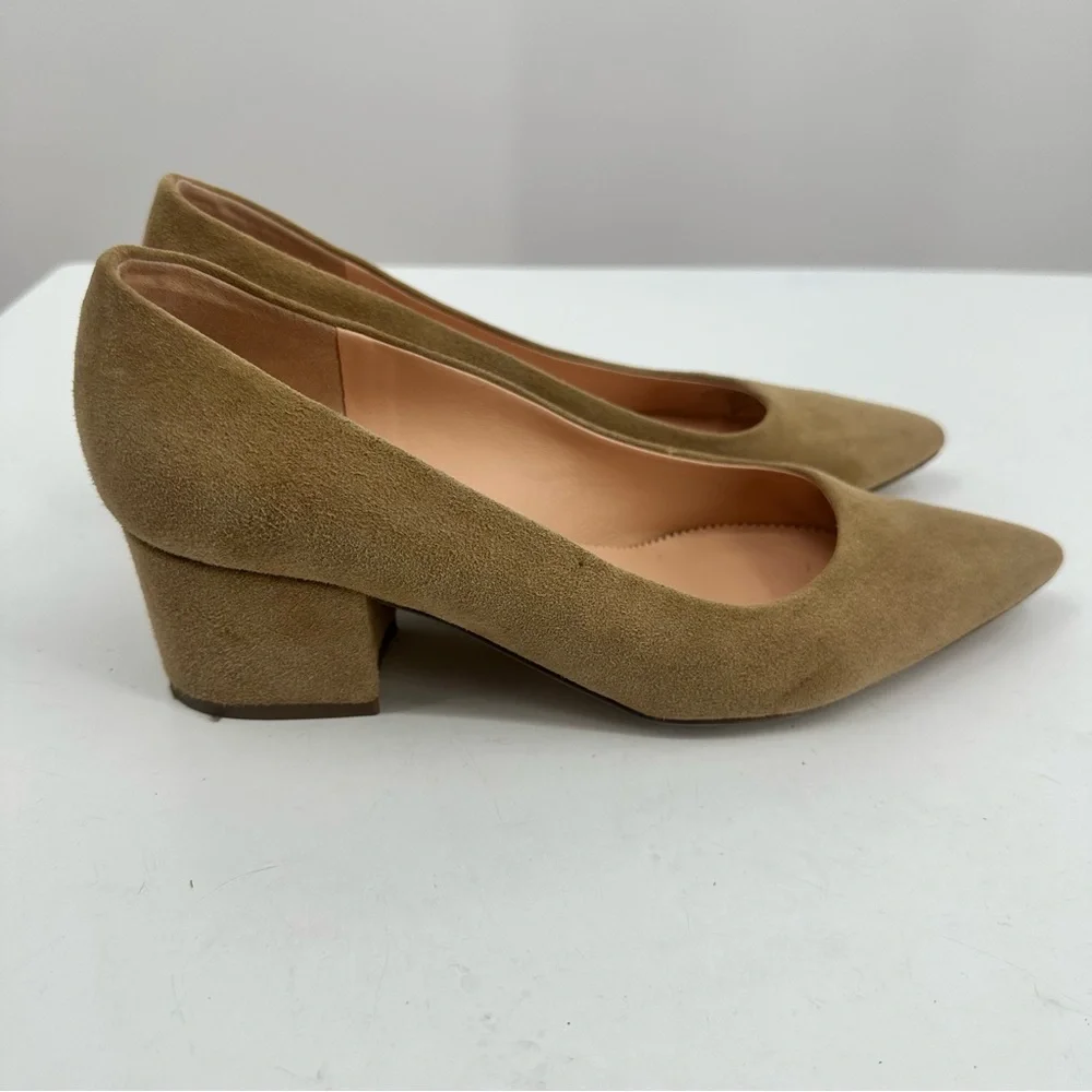 J Crew Mid Heel Pumps Camel Tan Suede Point Toe Womens 7.5